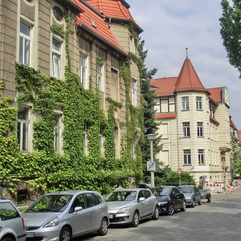 "Historisch gewachsene" Fassadenbegrünung an einem Haus der Gründerzeit in Halle